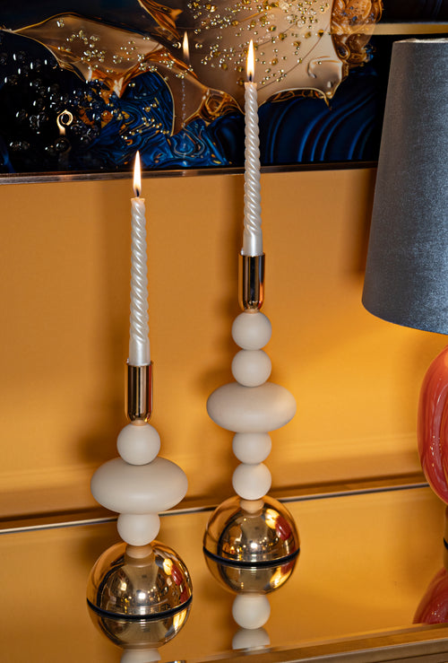 Mauro Ferretti kaarsenhouder - set van 2 - crème/goud