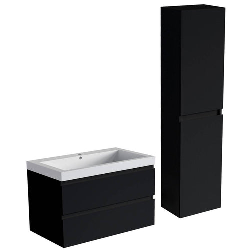 LOMAZOO badmeubelset Avalon - met hoge kast & witte wastafel - mat zwart - 80 cm