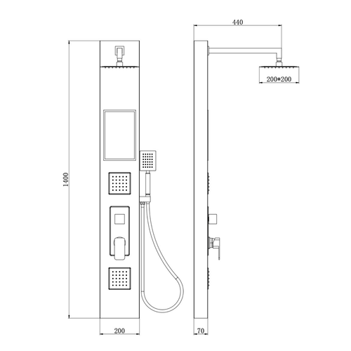 Badplaats Douchepaneel Monterra 140 x 20 cm - Aluminium Doucheset met Mengkraan en Douchekop
