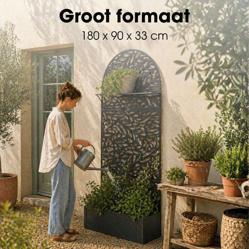 Mica Decorations Sapri Plantensteun - Plantenbak met Klimrek voor Klimplanten - Plantenstandaard Vrijstaand of tegen Muur - 90 x 33 x 180 cm - Zwart