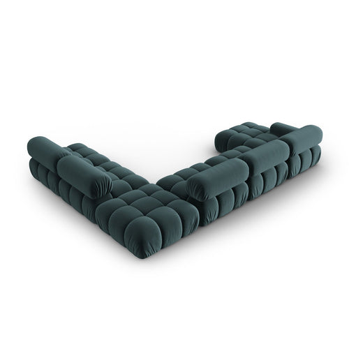 Cosmopolitan Design - Modulaire panoramische hoekbank rechts Cortina 7-zits, flueel turkoois - 282x376x70cm