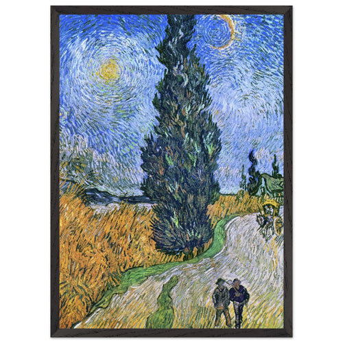 Artfulprints Poster met Lijst Vincent van Gogh - Landweg in de Provence bij nacht   - 50x70 cm - Blauw