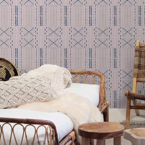 Walls4You behang etnisch motief oudroze en vergrijsd donker blauw - 53 cm x 10 m - 640138 - vtwonen shop