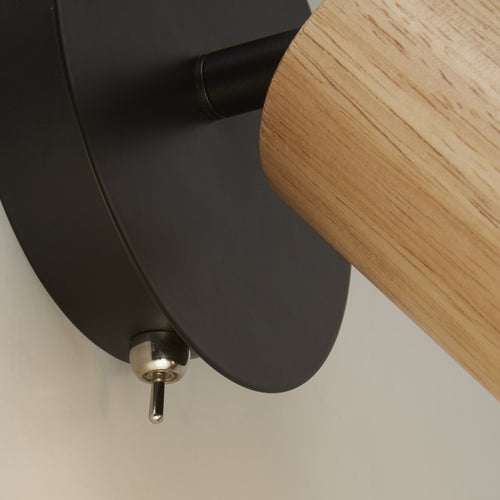 Spinny Spotlight wandlamp - hout en zwart metaal