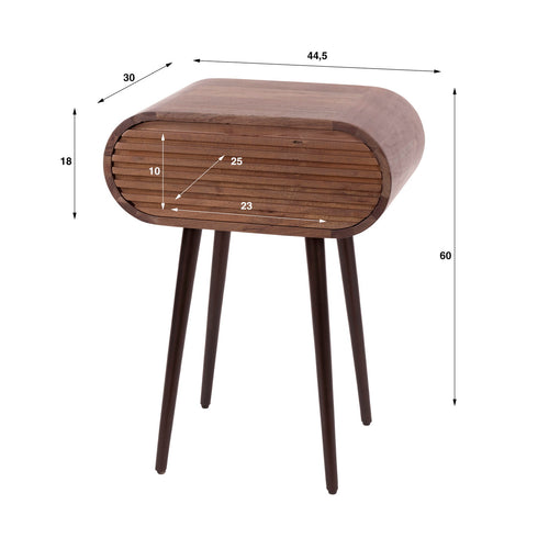 Giga Meubel Nachtkastje Ovalo Bruin – Massief Acaciahout – 1 Lade – 45x30x60 cm