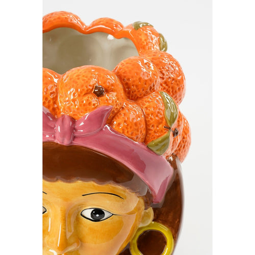 Mica Decorations Funny Bloempot Binnen - L20 x B20 x H22 cm - Dolomiet - Oranje