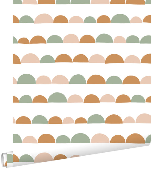ESTAhome behang grafisch motief zacht roze, warm oranje en mintgroen - 53 cm x 10.05 m - 139267