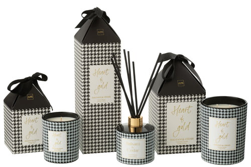 J-Line geurstokjes Heart Of Gold - Balsam & Cedar - glas - wit/zwart