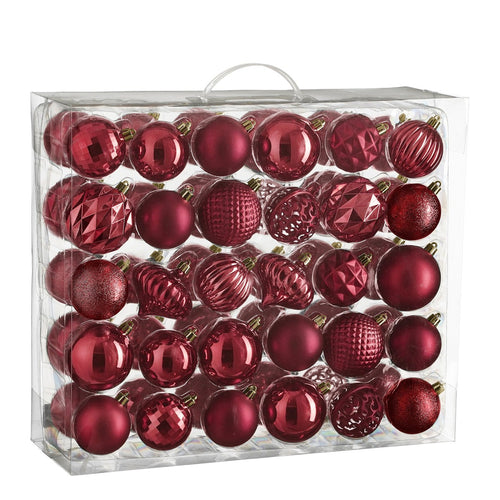 Mica Decorations Kerstballen Set - 60 Stuks - Ø7 cm - Onbreekbaar - Donkerrood