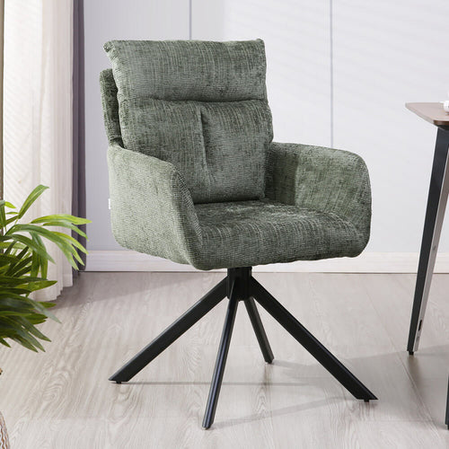Home Deluxe ALUNA chenille eetkamerstoel met armleuningen - set van 8 Groen - vtwonen shop