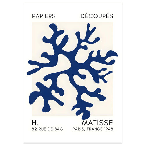 Artfulprints Poster met Lijst Matisse – Dreamy coral flower navy blue II   - 50x70 cm - Blauw
