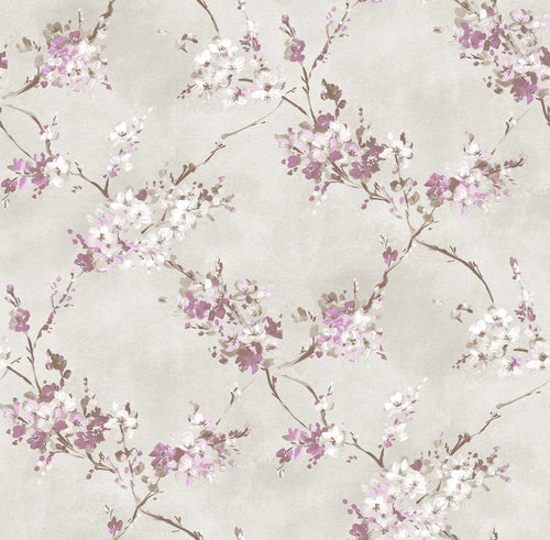 Sanders & Sanders behang bloemen lila paars en warm beige - 53 cm x 10 m - 640385