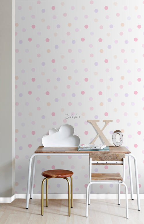 Origin Wallcoverings behang stip poederroze, pastel paars en pastel perzikoranje - 53 cm x 10,05 m - 347507 - vtwonen shop