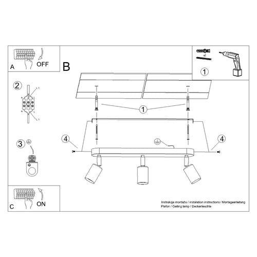Sollux Lighting Plafondlamp FORNES 3 zwart - 40x6x13,5cm