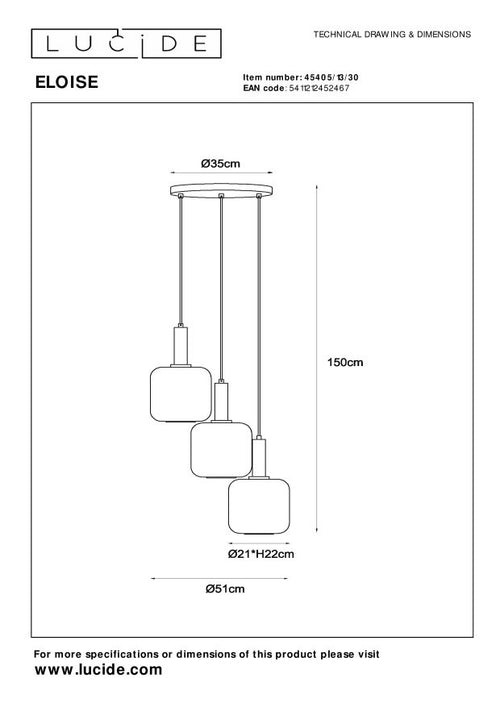 Lucide hanglamp ELOISE - 3xE27 - Zwart