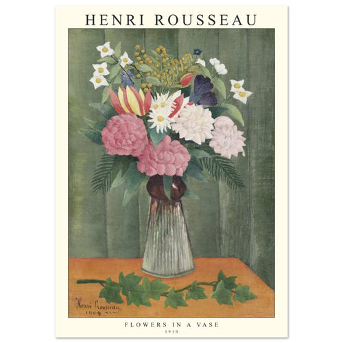 Artfulprints Poster met Lijst Henri Rousseau - Flowers in a vase   - A4 21x29.7 cm - Groen