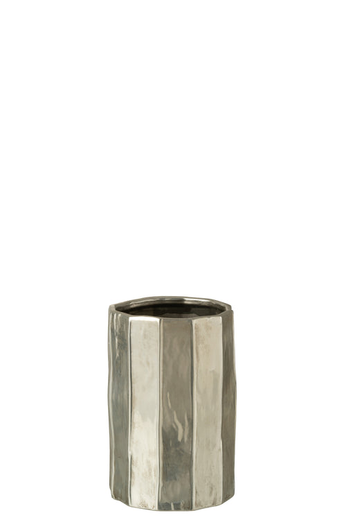 J-Line bloempot Ary Klei - keramiek - zilver - medium - Ø 16.5 cm
