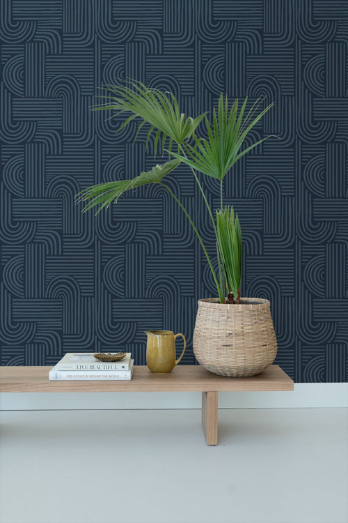 ESTAhome behang grafisch 3D motief donkerblauw - 53 cm x 10.05 m - 139939