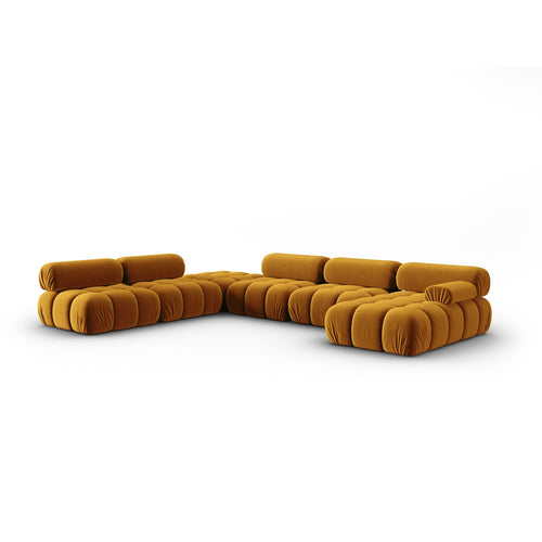 Cosmopolitan Design - Modulaire panoramische hoekbank links Cortina 7-zits, flueel geel - 282x376x70cm