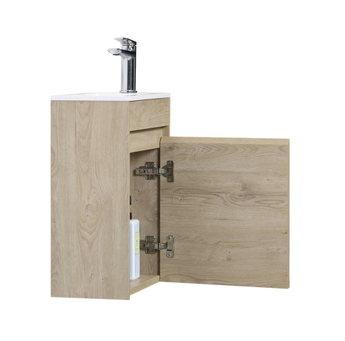 Badplaats Toiletmeubel Sinta 40 x 22 cm – Kastanje Eiken – Fonteinmeubel met Witte Wastafel