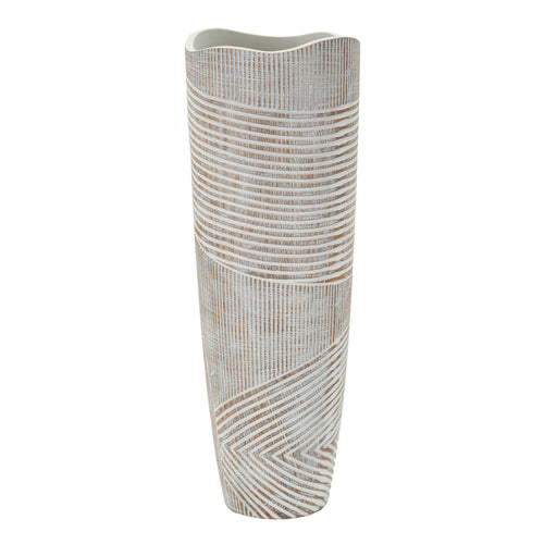 Witte resin vaas met houtnerf ontwerp Ø 19x55 cm