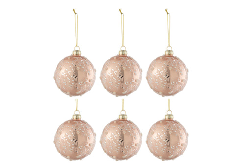 J-Line kerstbal Suiker/Zilver Glitter - glas - mat/blinkend - lichtroze - small - doos van 6 - vtwonen shop