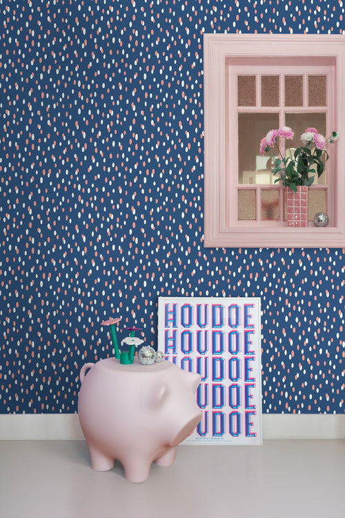 ESTAhome behang stippen blauw en roze - 50 x 900 cm - 131872