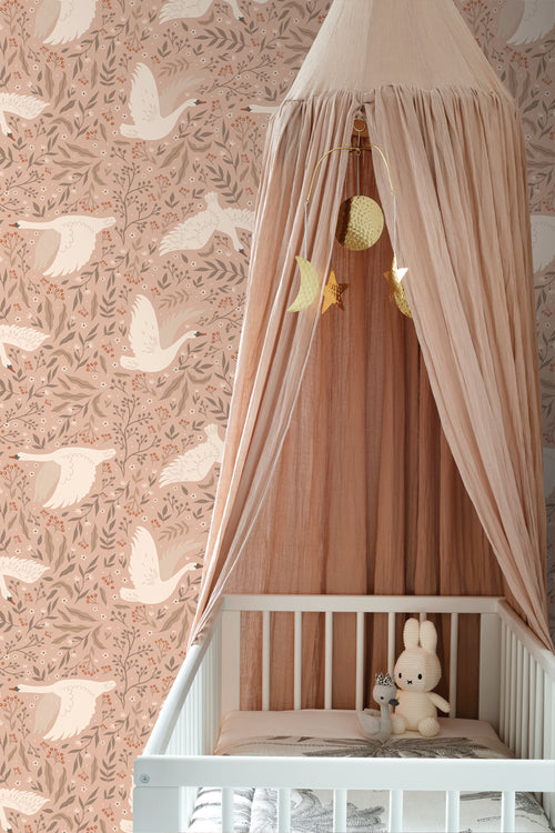 ESTAhome behang zwanen terracotta roze - 53 cm x 10.05 m - 130957