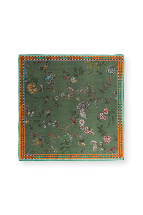 Pip Studio Sjaal Bodhi Flower Dames - Donkergroen - 53x53 cm