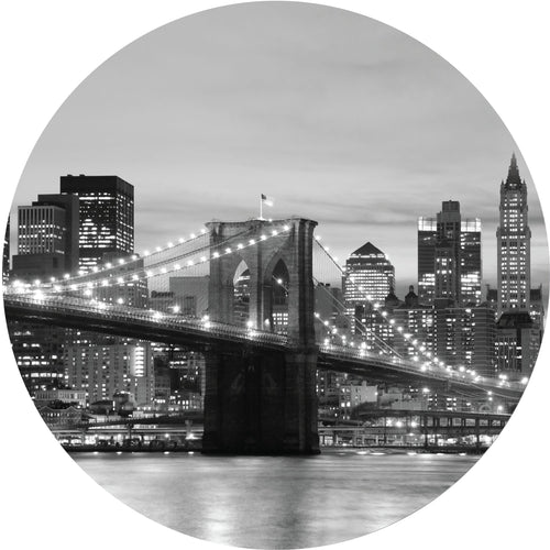 Sanders & Sanders zelfklevende behangcirkel Brooklyn Bridge New York zwart wit - Ø 140 cm - 601132