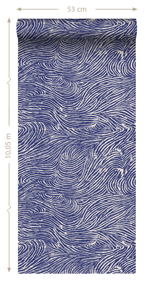 ESTAhome behang 3d golvende lijnen donkerblauw - 50 x 900 cm - 131581 - vtwonen shop