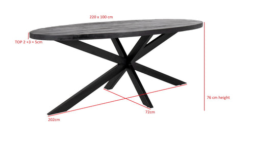 Giga Meubel Eettafel Mansour - Zwart Mangohout - 220x100x76cm - vtwonen shop