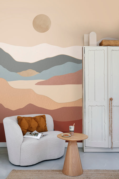 ESTAhome fotobehang woestijn landschap terracotta en blauw - 250 x 279 cm - 159483 - vtwonen shop