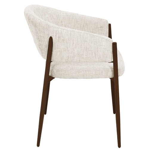 DÉJA Living Eetkamerstoel Elvia - Beige/Walnoot Stof - Set van 2