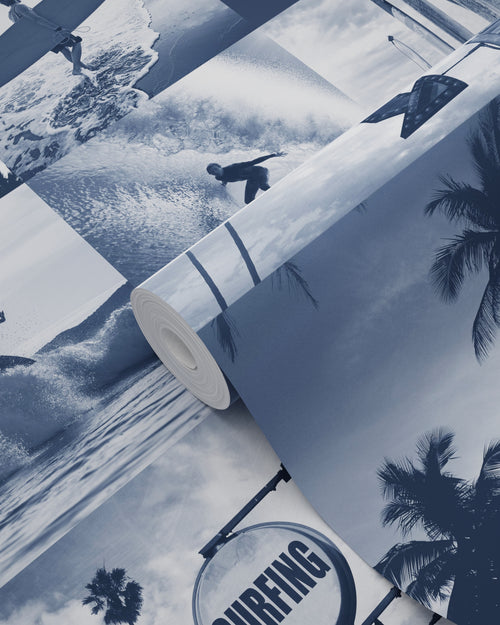 ESTAhome behang foto's van surfers donkerblauw - 53 cm x 10.05 m - 138954