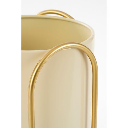 Mica Decorations Donau Bloempot op Standaard - Set van 2 - Metaal - H45 x Ø23 cm - Lichtgeel, Goud