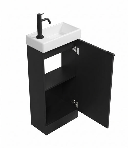 Badplaats Toiletmeubel Orion 40 x 22 cm – Mat Zwart – Fonteinmeubel met Wastafel