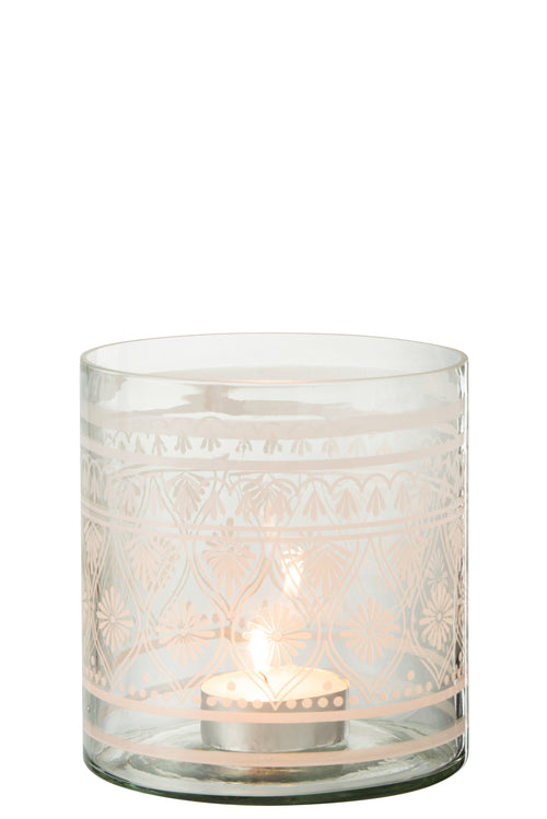 J-Line windlicht Patroon - glas - transparant/wit - large - vtwonen shop