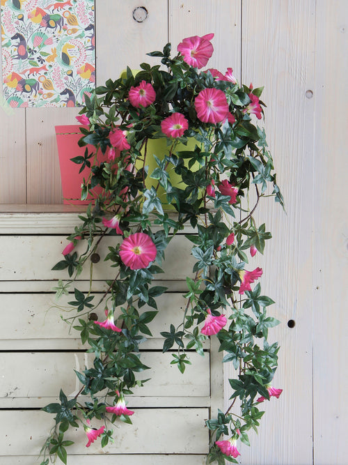 Mica Decorations Petunia Kunst Hangplant in Bloempot Stan - L25 x B45 x H50 cm - Donkerroze - vtwonen shop