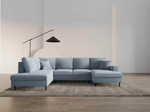 Cosmopolitan Design Links panoramische slaapbank met opbergdoos Kyoto 7-zits, flueel lichtblauw - 194x313x88cm