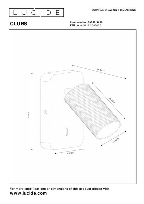 Lucide bedlamp CLUBS - 1xGU10 - Zwart - vtwonen shop