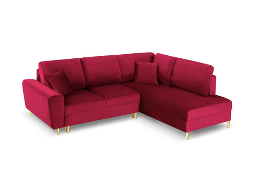 Cosmopolitan Design Converteerbare hoekbank rechts met opbergdoos Kyoto 5-zits, flueel, rood - 194x243x88cm