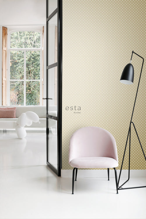 ESTAhome behang stippen glanzend goud en wit - 53 cm x 10.05 m - 139114