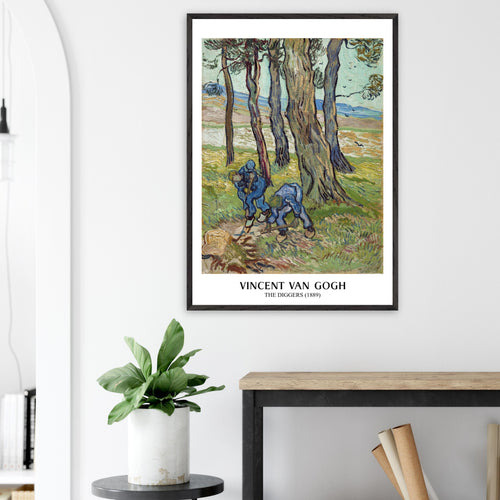 Artfulprints Poster met Lijst Vincent van Gogh - The diggers   - A4 21x29.7 cm - Groen