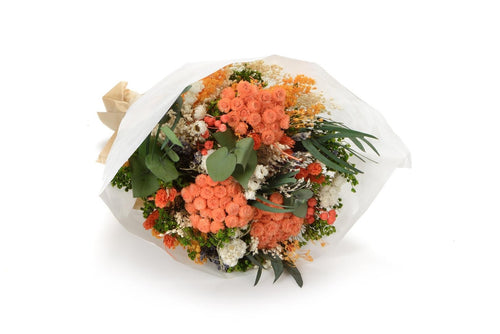 Boeket droogbloemen Fantasy Arancio | Lengte ± 35 centimeter | Met oranje, witte en groene droogbloemen - vtwonen shop