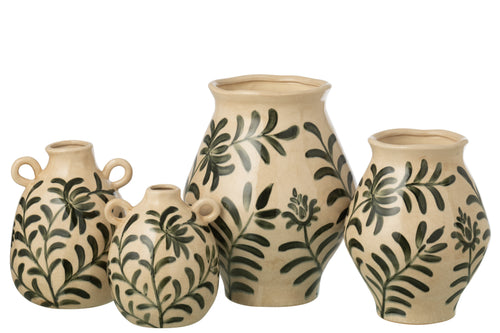 J-Line vaas Blad - steengoed - groen/wit - large