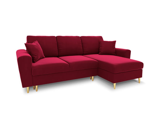 Cosmopolitan Design Omkeerbare converteerbare hoekbank met opbergdoos Kyoto 4-zits, flueel rood - 145x241x88cm