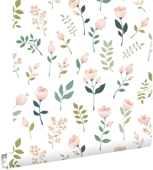 ESTAhome behang bloemen wit, roze en groen - 0,53 x 10,05 m - 139339 - vtwonen shop