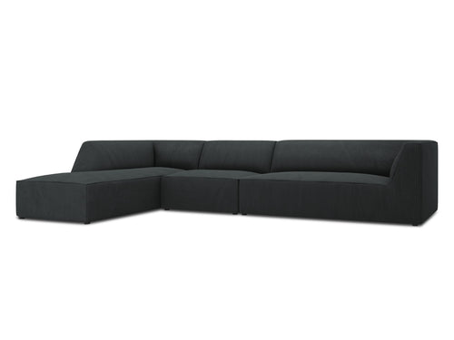 Micadoni linker hoekbank Ruby 5-zits, ribfluwelen, zwart - 180x366x69cm