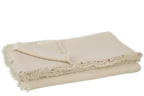 J-Line plaid Franjes Mousseline - katoen - lichtbeige - 130 x 180 cm